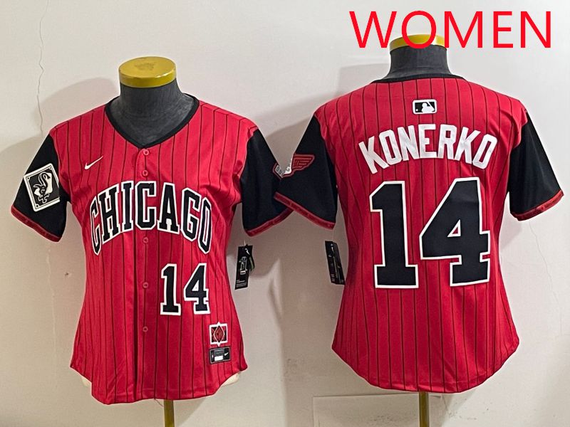 Women 2025 Chicago White Sox 14 Konerko Red Stripe Joint Name Nike MLB Jersey style 6